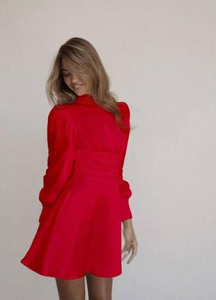 Нежное красное роскошное элегантное соблазнительное шелковое платье 20242 фото