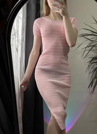 Рожева сукня в смужку1 фото