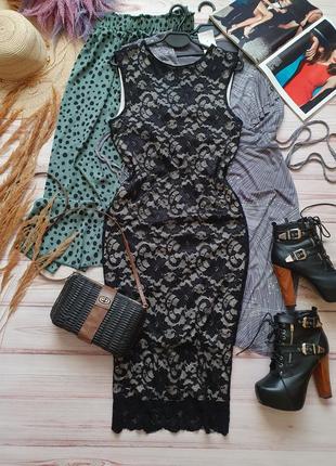 Приталеное вечернее миди кружевное платье кружево