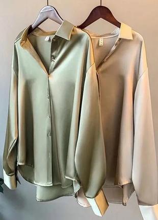 Сатиновая оливковая блуза офисная