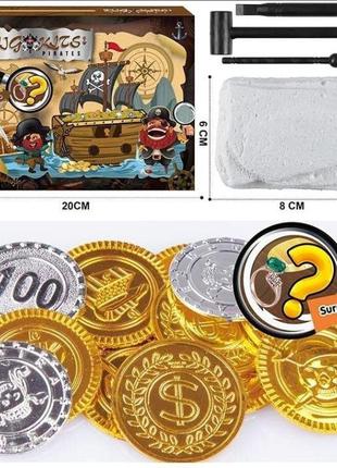 Розкопки qh 002 &ldquo;піратські скарби&rdquo;, монети, сюрприз, інструменти, в коробці