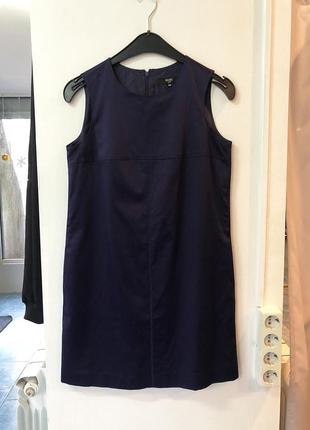 Темне синя сукня прямого силуету з кишеньками1 фото