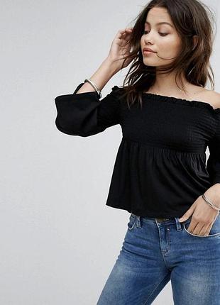 Трикотажная блуза с открытыми плечами, топ свободный, резинка на груди new look