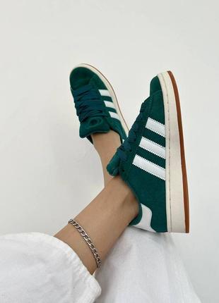 Женские кроссовки adidas campus green white зеленого с белым цветами6 фото