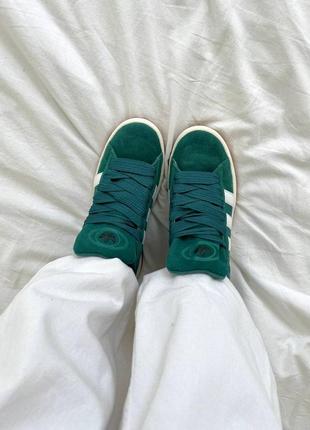 Женские кроссовки adidas campus green white зеленого с белым цветами2 фото