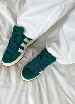 Женские кроссовки adidas campus green white зеленого с белым цветами8 фото