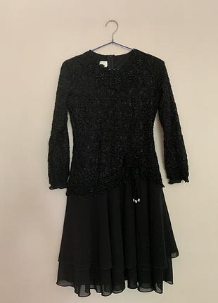 Чёрное платье ретро винтаж, платье с бисером , маленькое чёрное платье