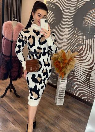 В'язана сукня гольф прямого крою з леопардовим принтом преміум якість