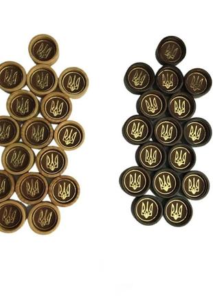 Комплект деревянных фишек "герб украины золотой" с кожаной вставкой 26×12мм, 8325084 фото