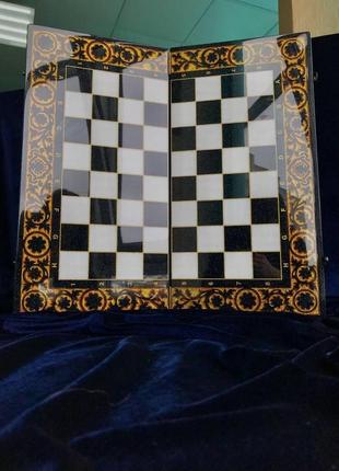 Шахматная доска из чёрного акрилового камня - индивидуальный дизайн для особых, 58×28см, арт.190624