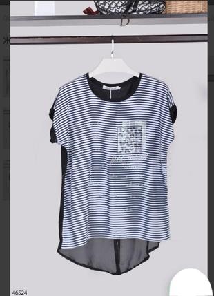 Стильна чорна футболка туніка в смужку батал великий розмір