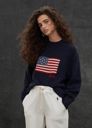 Свитер с флагом в стиле polo ralph lauren белый синий3 фото