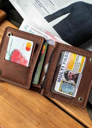 Мужское коньячный кошелек портмоне plastik с отделом под монеты из натуральной кожи на кнопках2 фото