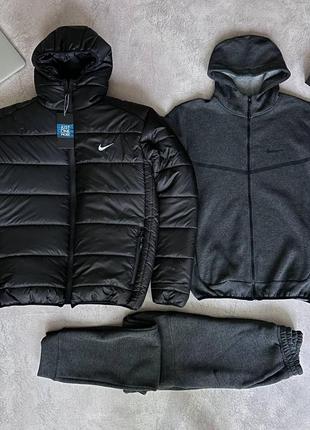 Спортивний костюм nike tech fleece сірий + куртка nike зима. зимовий спортивний набір найк