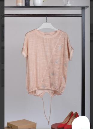 Стильная розовая персиковая футболка с рисунком большой размер батал1 фото