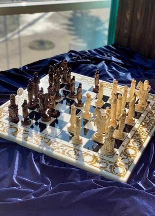 Роскошные шахматы, шашки, нарды - набор 3 в 1 с акрилового камня 58*28*5 см, арт.190622