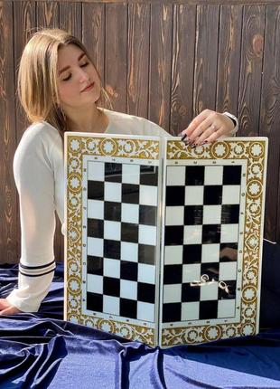 Шахматы, нарды из белого акрилового камня - индивидуальный дизайн, 58×28см, арт.1906222 фото