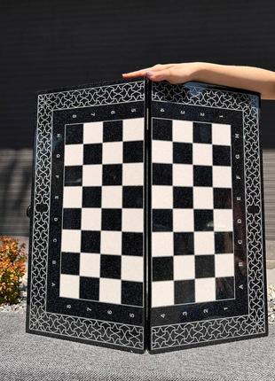 Роскошные шахматы, шашки, нарды - набор 3 в 1 с акрилового камня 60*30*5 см, арт.190635