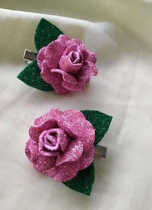 Блискуча троянда шпилька, рожева троянда, квіти з фоамирана3 фото