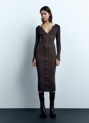 Трикотажное платье в рубчик миди от zara, в наличии ✅