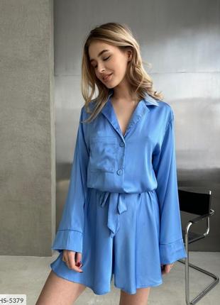 Пижама женская голубая шёлковая