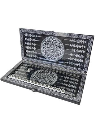 Нарды из чёрного камня "резной лев": изысканная игра с богатой отделкой, 58×28×5 см,...