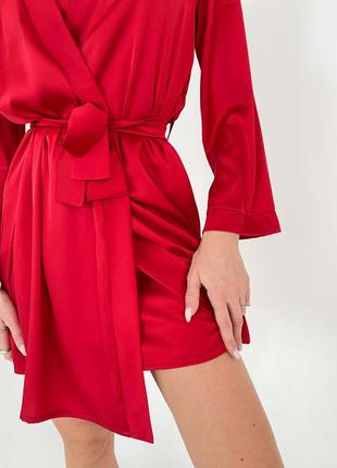 Жіноча шовкова піжама 4ка (халат + майка + штани + нічна сорочка) l червоний9 фото