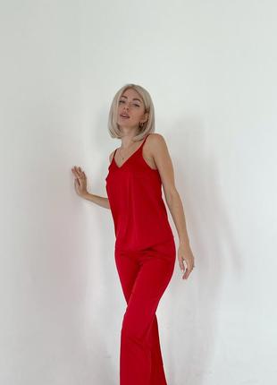 Жіноча шовкова піжама 4ка (халат + майка + штани + нічна сорочка) l червоний4 фото
