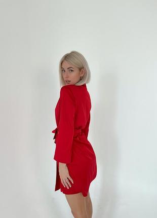 Жіноча шовкова піжама 4ка (халат + майка + штани + нічна сорочка) l червоний5 фото
