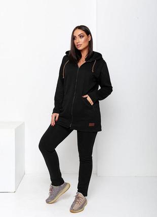 Жіночий зручний костюм двонитка петля худі та штани осінь-весна батал