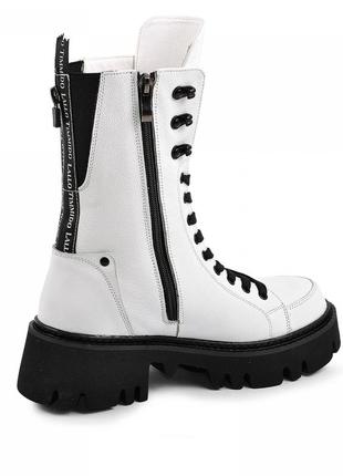 Розмір 40 - устілка 26 сантиметрів зимові жіночі шкіряні чоботи на хутрі, на платформі, білі