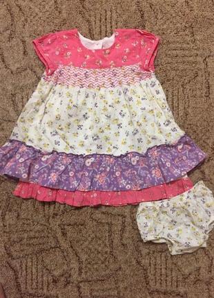 Летнее платье для девочки 6-9 месяцев в комплекте с трусиками1 фото