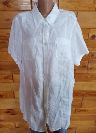 Canda c&a 100% лен . белая блузка рубашка сорочка короткий рукав . большой размер2 фото
