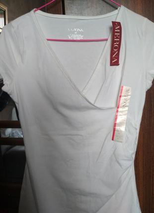 Белая футболка туника merona сша, с запахом на груди, хлопок, размер xs2 фото