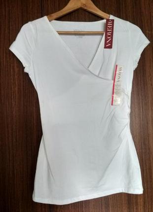 Белая футболка туника merona сша, с запахом на груди, хлопок, размер xs3 фото