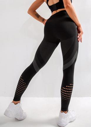 Женские лосины для фитнеса, йоги, черные (спортивные леггинсы, спортивная одежда, штаны)2 фото