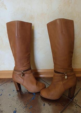 Красивые кожаные  сапоги -трубы,демисезон