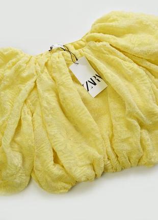Роскошная желтая жаккардовая блуза с обьемным рукавом от zara3 фото