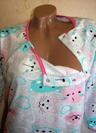 Утепленная ночная туника для беременных и кормлящих, байка  52 (xl) размер. ночная рубашка на байке2 фото