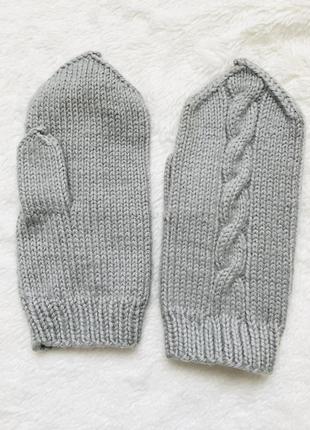 Вязаный зимний серый комплект шапка шарф и рукавицы handmade2 фото