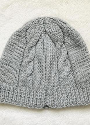 Вязаный зимний серый комплект шапка шарф и рукавицы handmade4 фото