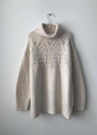 Зимовий светр з високою горловиною молочного кольору tu кремовий білий теплий светр з косами на зиму