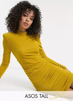 Оксамитова жовта сукня з плічками asos tall жовте плаття з плечима на високу дівчину жовтий оксамит1 фото