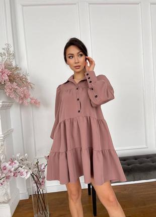 Шикарное многоярусное короткое платье свободное с пышной юбкой расклешённое розовое чёрное голубое зелёное белое коричневое для беременных