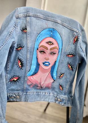 H&m женская джинсовая куртка, с ручной росписью3 фото