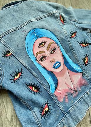 H&m женская джинсовая куртка, с ручной росписью1 фото
