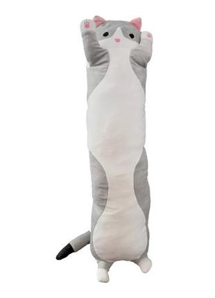 Кот батон багет антистресс мягкая игрушка подушка 50 см плюшевый котик обнимашка серый2 фото