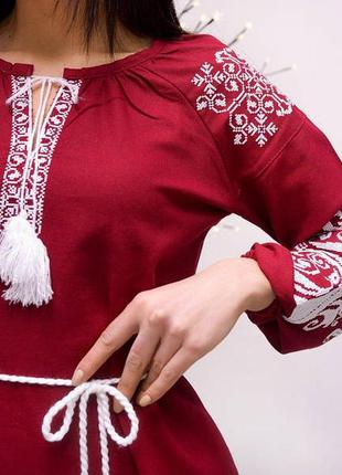 Женская вышитая блузана бордовом льни,s- 3xl, новая2 фото