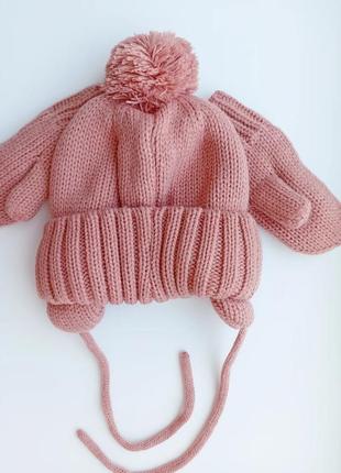 Зимова шапка h&m, дитяча зимова шапка, зимова шапка для дівчинки, зимовий комплект шапка та рукавички1 фото