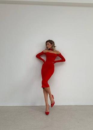 Стильное нарядное платье, женское облегающее платье миди, красное платье на праздник5 фото